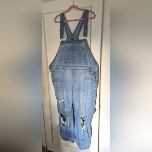 Plus Size Distressed Denim Overalls